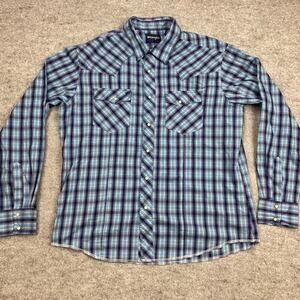 Wrangler shirt men’s‎ XL blue plaid button up pearl snap cowboy show shirt rodo